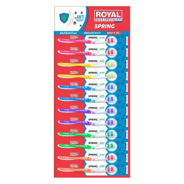 Smile Specialist Spring White Toothbrush With Medium Soft Bristles | Antibacterial with Compact Brush Head for Deep and Complete Oral Care (Pack of 12)