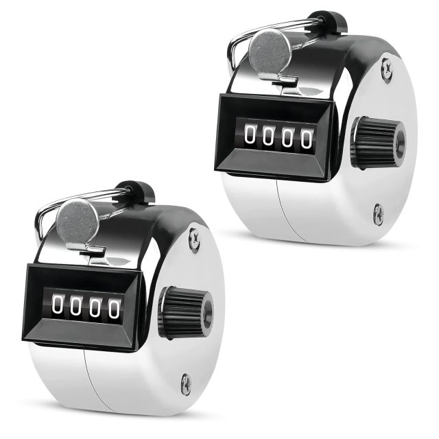 Tally Counter, 4-Digit Metal Hand Finger Counter for Counting, Knitting, Coaching Golf, Lap, Fishing (Pack of 2)